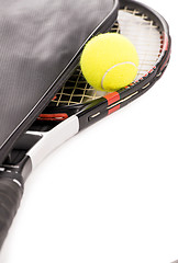 Image showing tennis ball and racket on a white background