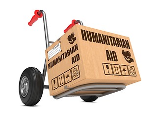 Image showing Humanitarian Aid - Cardboard Box on Hand Truck.