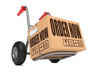 Image showing Order Now - Cardboard Box on Hand Truck.