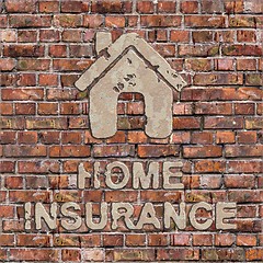 Image showing Home Insurance Concept on the Brown Brick Wall.