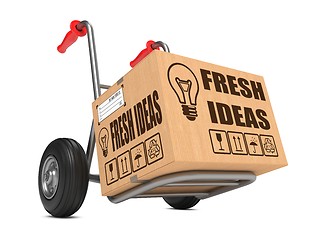 Image showing Fresh Ideas - Cardboard Box on Hand Truck.