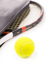 Image showing tennis ball and racket on a white background