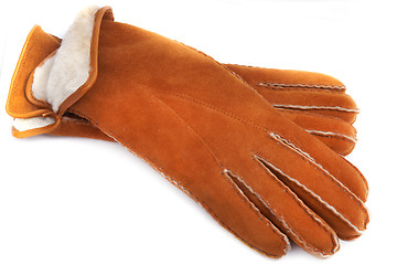 Image showing pair of winter sheepskin gloves with fur 