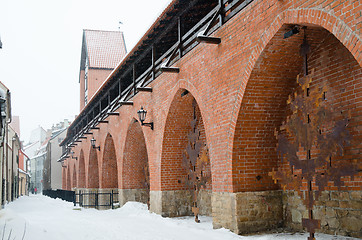 Image showing Fortress wall in Riga in snowy winter day 