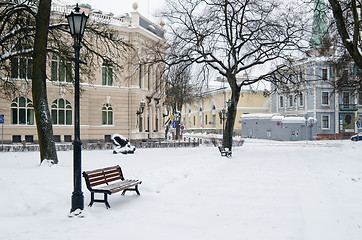 Image showing The park brought by a snow in the center of Riga