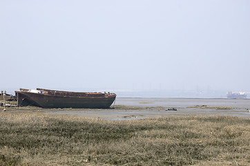 Image showing Abandoned river barge