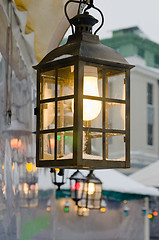 Image showing Multicolored lights decorating the Christmas market