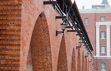 Image showing Fortress wall in Riga in snowy winter day 