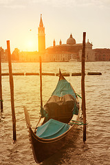 Image showing Sunset view of Venice with gondola on Grand Canal