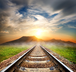 Image showing Railroad to the mountains