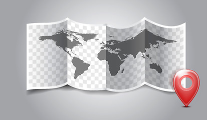 Image showing Folded world map with gps marks.