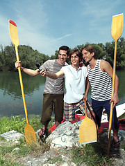 Image showing men with canoe in nature
