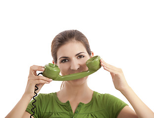 Image showing Silly telephone girl