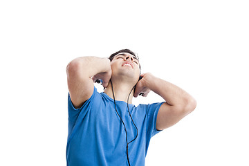Image showing Young man listen music