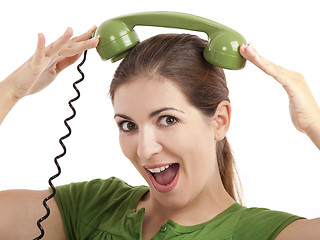 Image showing Silly telephone girl