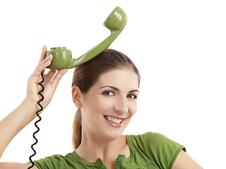 Image showing Silly telephone girl