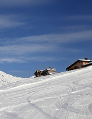 Image showing Ski slope and hotels in winter mountains