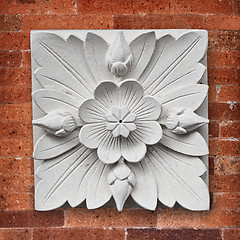 Image showing Stone lotus flower decoration on the wall of the temple on Bali 