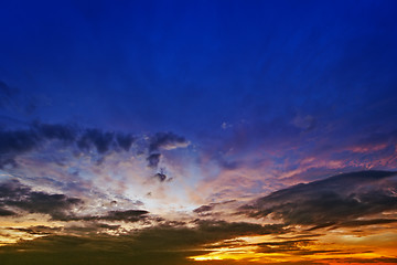 Image showing Psychedelic beautiful sunset over tropical ocean