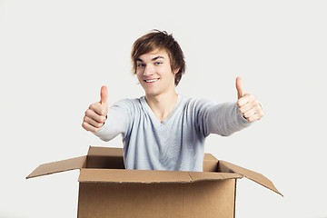 Image showing Man inside a card box