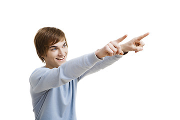 Image showing Young man pointing