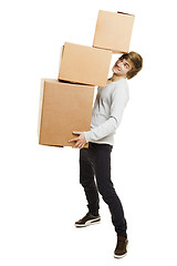 Image showing Man holding card boxes