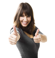 Image showing Woman doing thumbs up