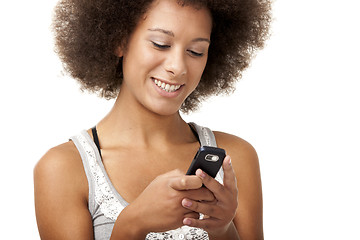 Image showing Beautiful woman at cellphone