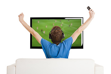 Image showing Watching football on TV