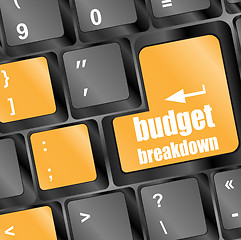 Image showing budget breakdown words on computer pc keyboard keys