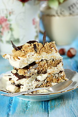 Image showing Piece of cake of meringue and chocolate.