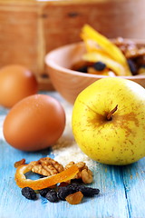 Image showing Apple, nuts and flour.