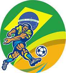 Image showing Brazil Soccer Football Player Kicking Ball Retro