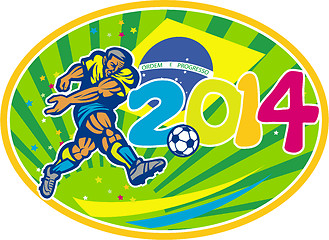 Image showing Brazil 2014 Soccer Football Player Kicking Ball