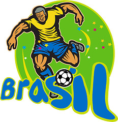 Image showing Brazil Football Player Kicking Ball Retro