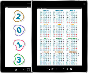 Image showing Calendar for 2013 in tablet PC isolated on white background