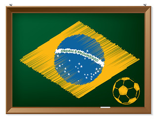 Image showing Brasil flag and soccerbal on chalkboard