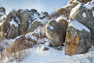 Image showing winter landscape with snowshoes