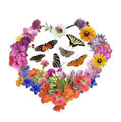 Image showing Butterflies And  Flowers In Heart Shape