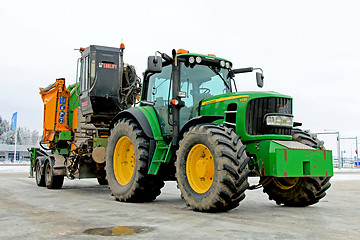 Image showing John Deere 6930 Agricultural Tractor with Wood Chipping Machine