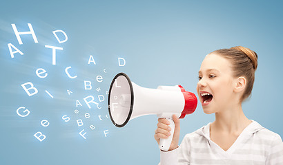 Image showing teenage girl with megaphone