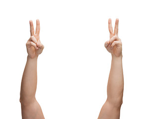 Image showing man hands showing v-sign