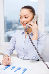 Image showing businesswoman with phone, laptop and files