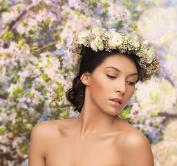 Image showing woman wearing wreath of flowers