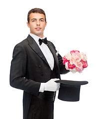 Image showing magician with flower bouquet