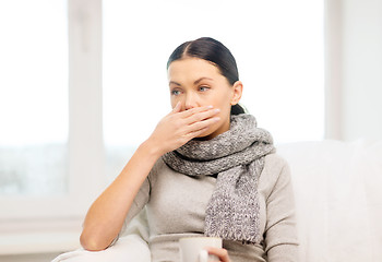 Image showing ill woman with flu at home