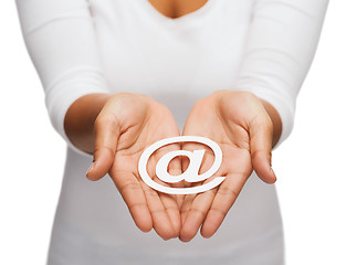 Image showing womans cupped hands showing e-mail cutout sign