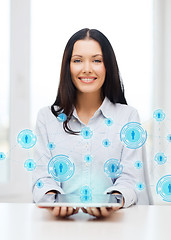 Image showing businesswoman or student with tablet pc comuter