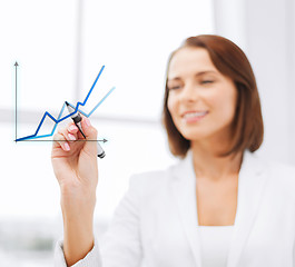 Image showing businesswoman drawing graps in the air