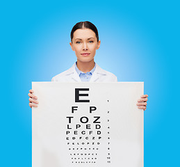 Image showing calm female doctor with eye chart